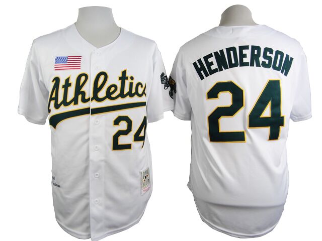 Men Oakland Athletics #24 Henderson White Throwback 1990 MLB Jerseys